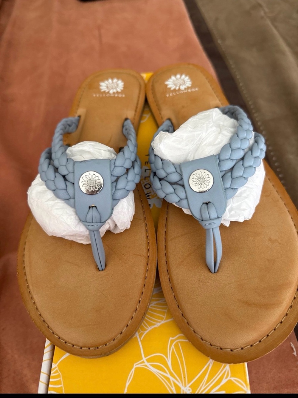 Yellow Box Light Blue Braided Toe-Post Sandals with Silver Medallion